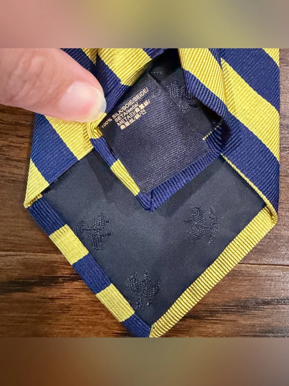 Brooks Brothers 100% Silk Tie Mens Yellow/Navy Striped Made In Italy Necktie
